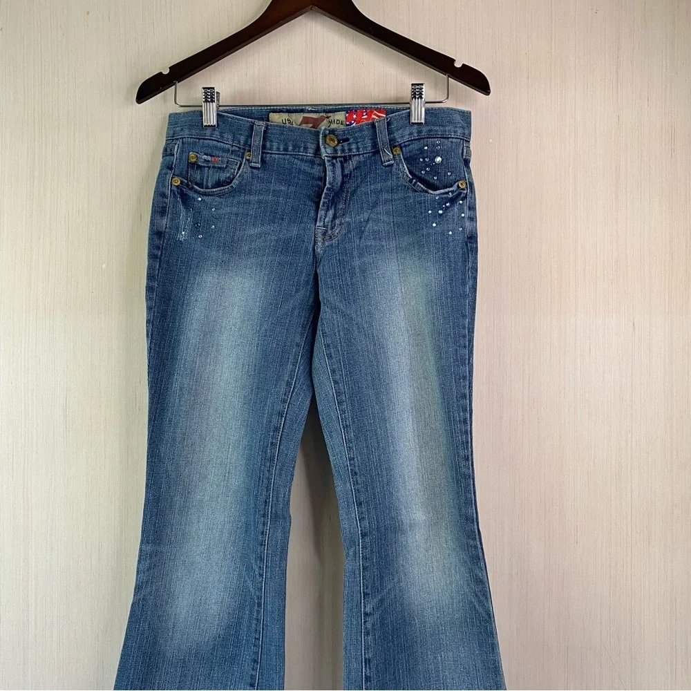 7 Seven For All Man Kind Women's Bootcut Distressed Embellished Blue Jeans Sz 28